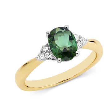 9ct Yellow/White Gold Tourmaline & Diamond Ring