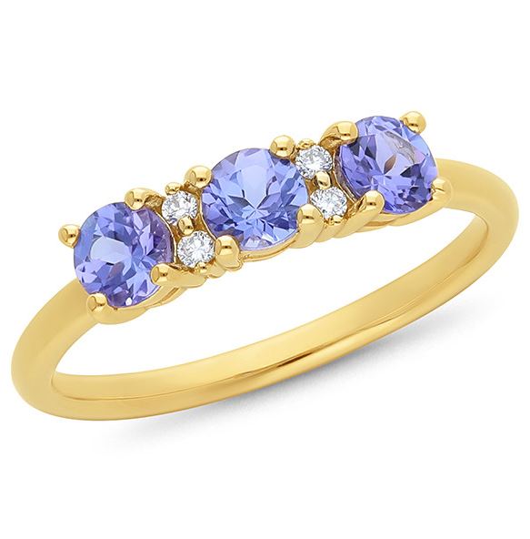 9ct Yellow Gold Tanzanite & Diamond Ring