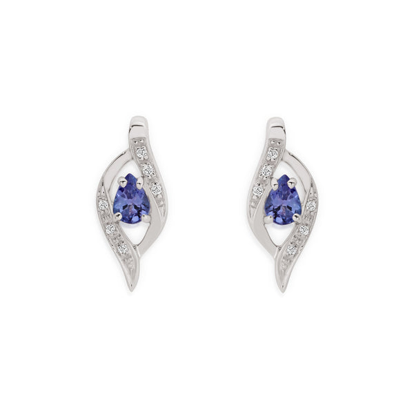 9ct white gold tanzanite & diamond studs