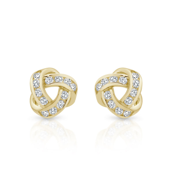 9ct gold stone set love knot studs