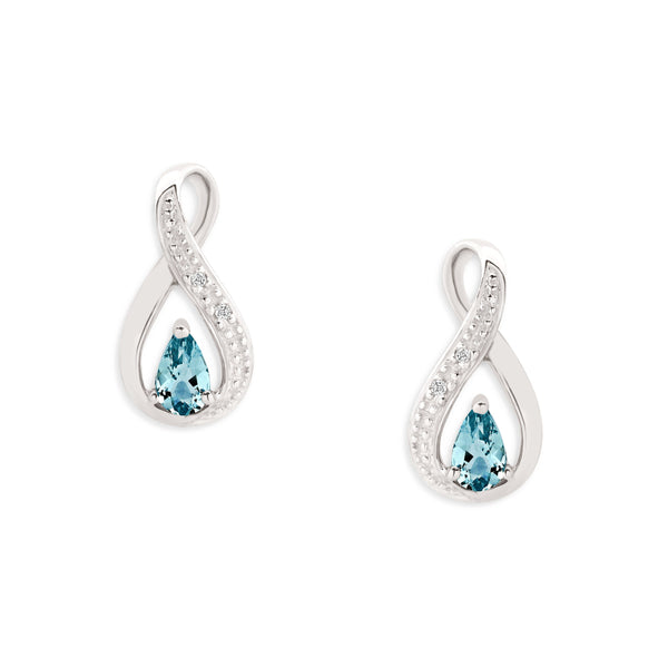 9ct white gold aquamarine & diamond studs