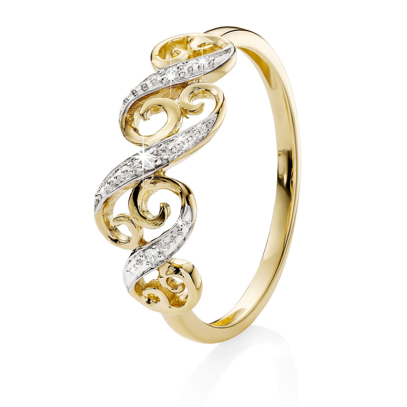 9ct gold diamond set filigree ring