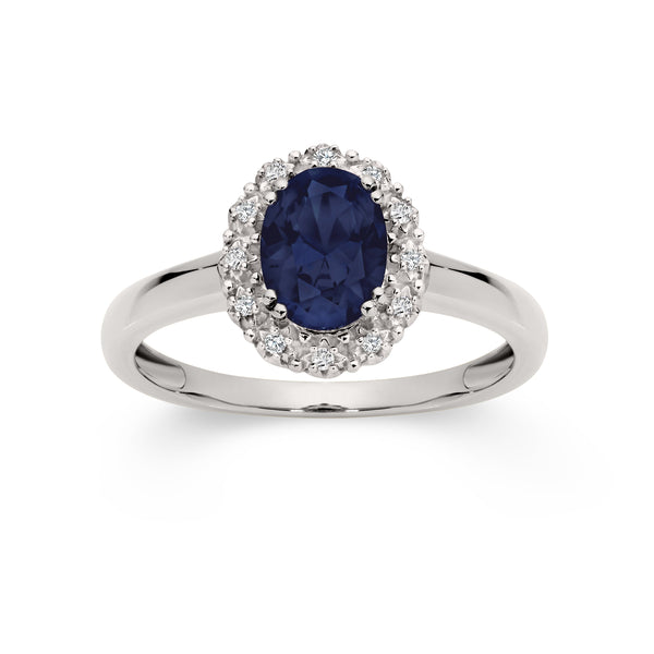 9ct white gold sapphire & diamond ring