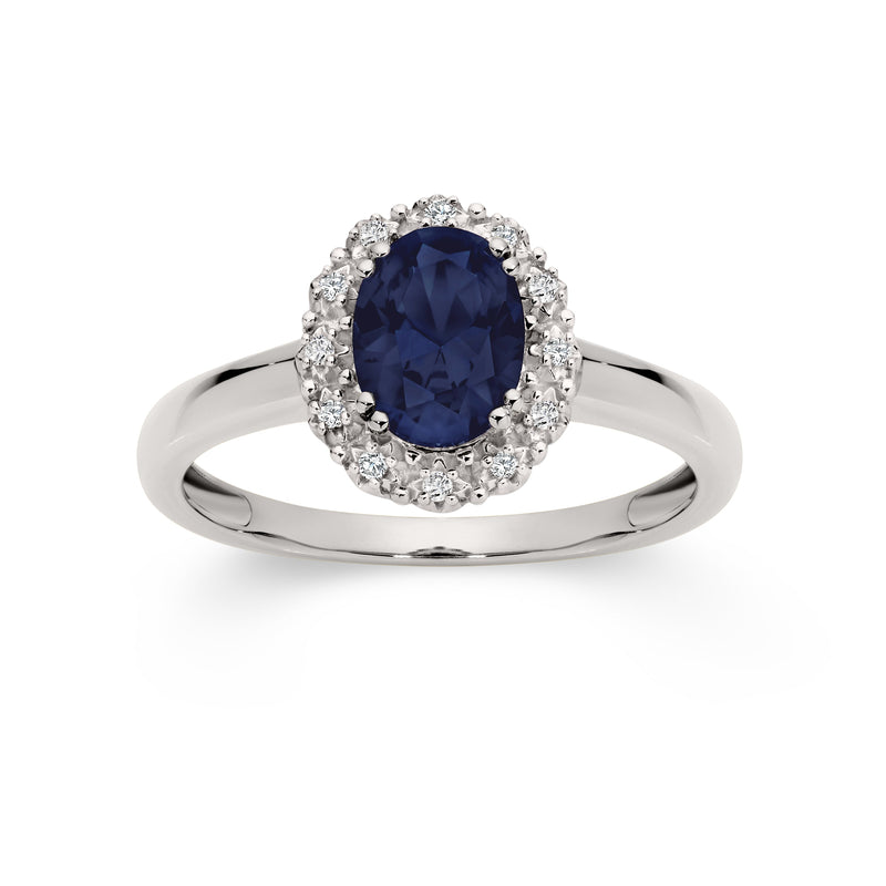 9ct white gold sapphire & diamond ring