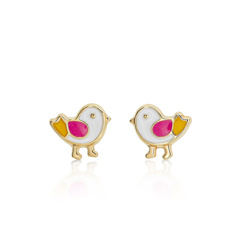 9ct gold enamel bird studs