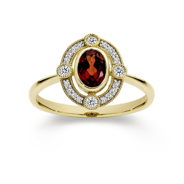 9ct garnet & diamond ring