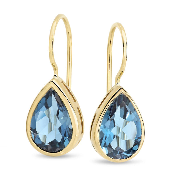 London Blue Topaz Shepherd Hook Earrings in 9ct Yellow Gold