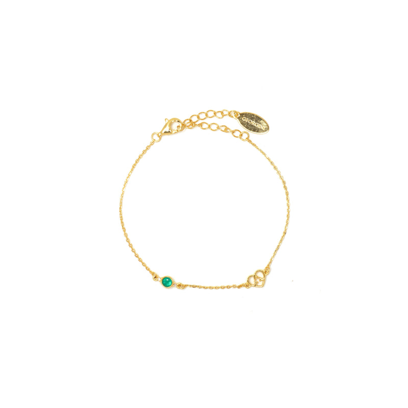 Diamonds by Georgini Natural Green Agate and Two Natural Diamond May Bracelet Gold