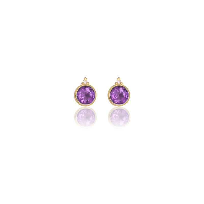 Diamonds by Georgini Natural Amethyst and Two Natural Diamond February Earrings Gold