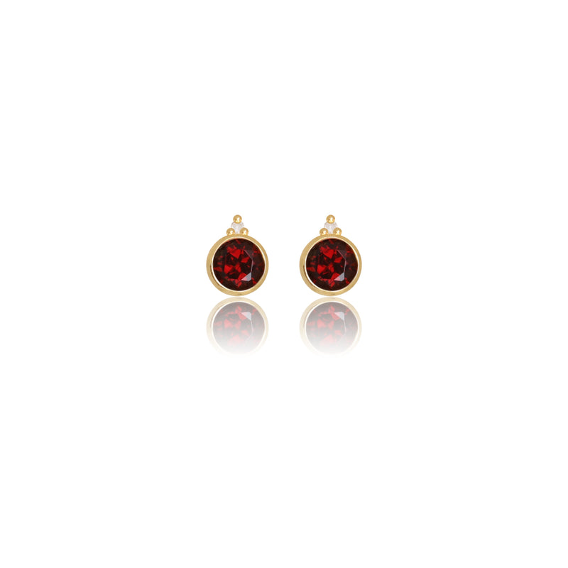 Diamonds by Georgini Natural Garnet and Two Natural Diamond January Earrings Gold