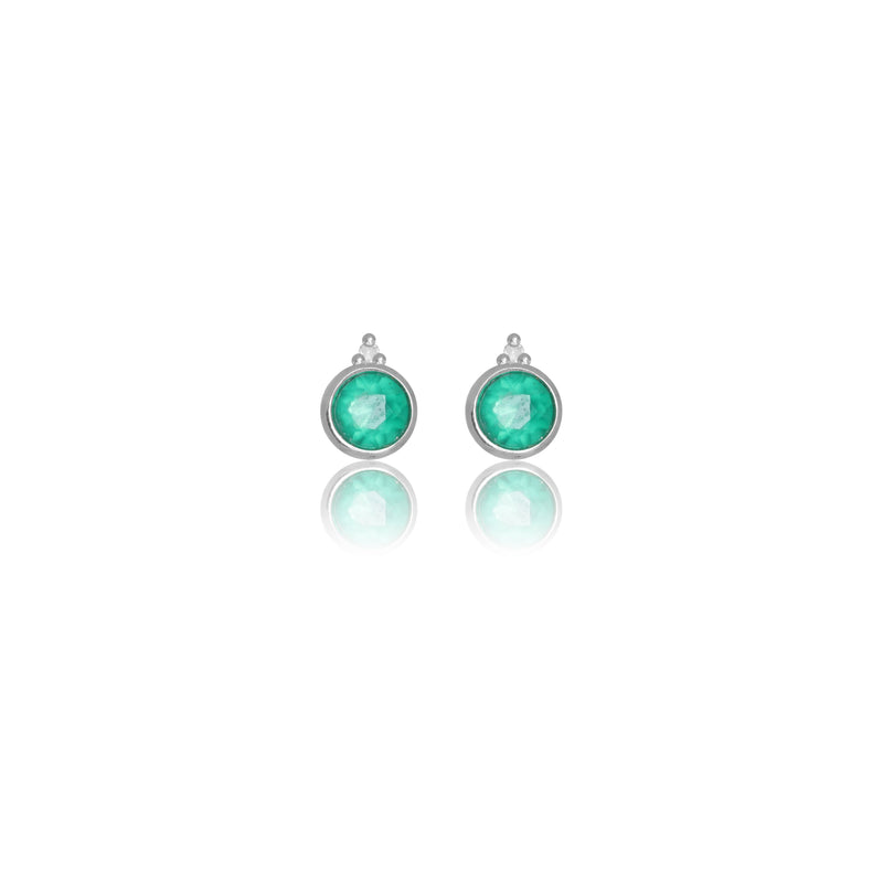 Diamonds by Georgini Natural Green Agate and Two Natural Diamond May Earrings Silver