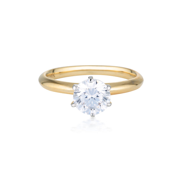 Georgini Round Brilliant Cut 1.25ct Moissanite Solitaire with Knife Edge Band in Yellow Gold