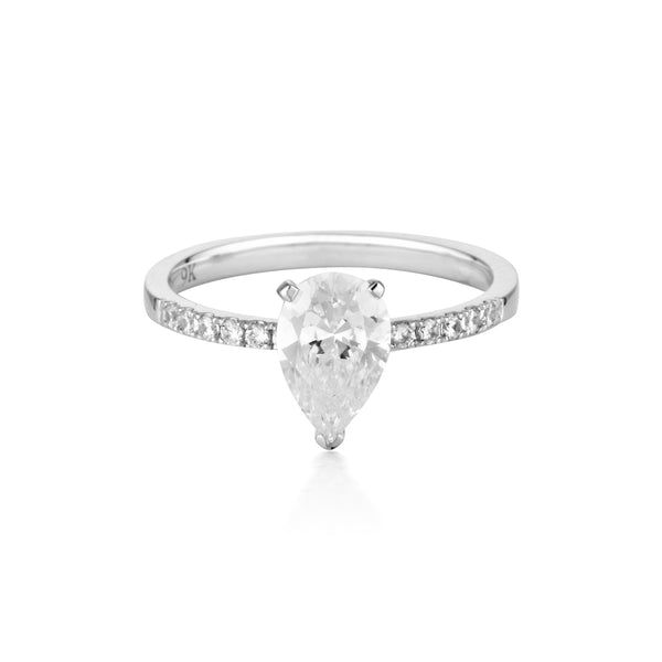 Georgini Pear Cut And Round Brilliant 1.50ct Moissanite Engagement Ring in 9ct White Gold