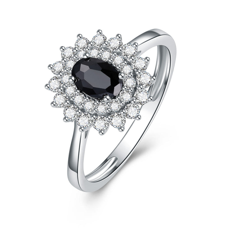 Diamond and Black Sapphire Engagement Ring Set in White Gold